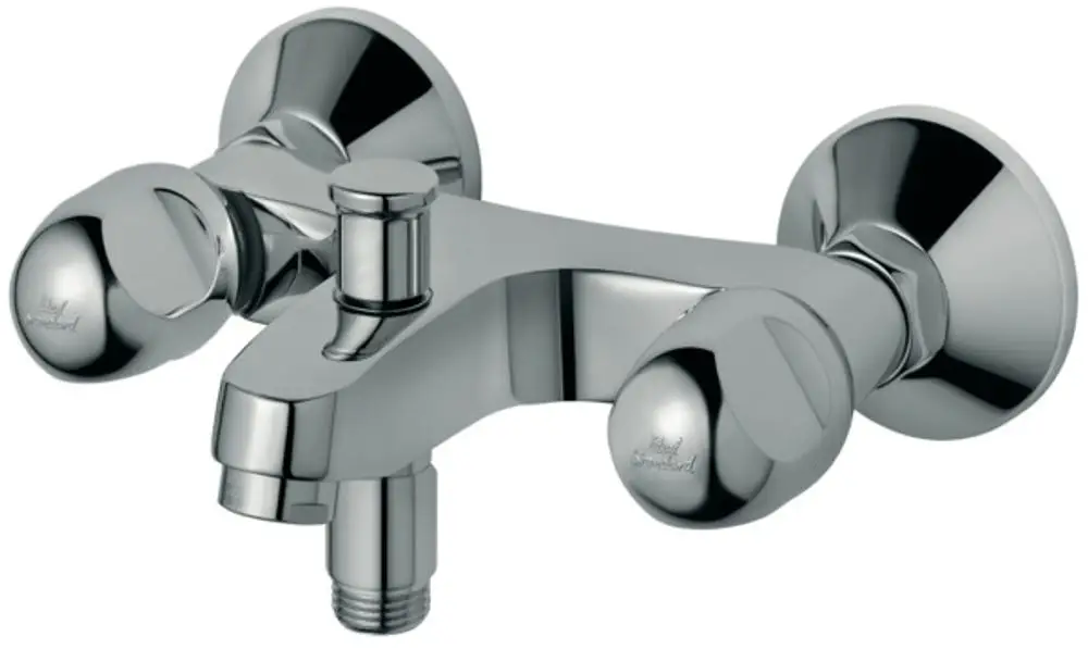 Zweigriff-Badearmatur aus Chrom von Ideal Standard mit zwei Bedienelementen und Auslauf für die Wandmontage.